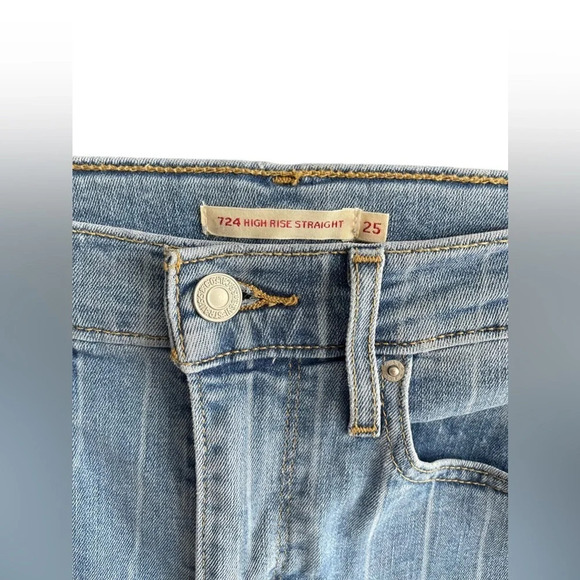 LEVI’S 721 Blue Striped Denim Jeans High Rise Straight WOMENS SIZE 25 - Picture 3 of 7